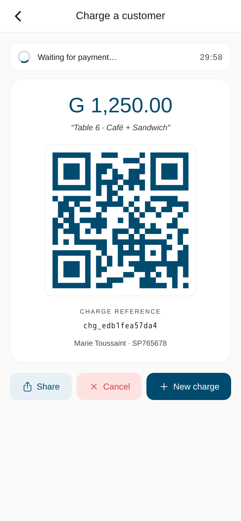 Dynamic charge QR screen
